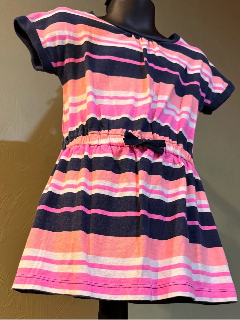 Carter's Girls Size 5 Pink & Navy Blue Striped Cinch Tunic Top / Short Dress